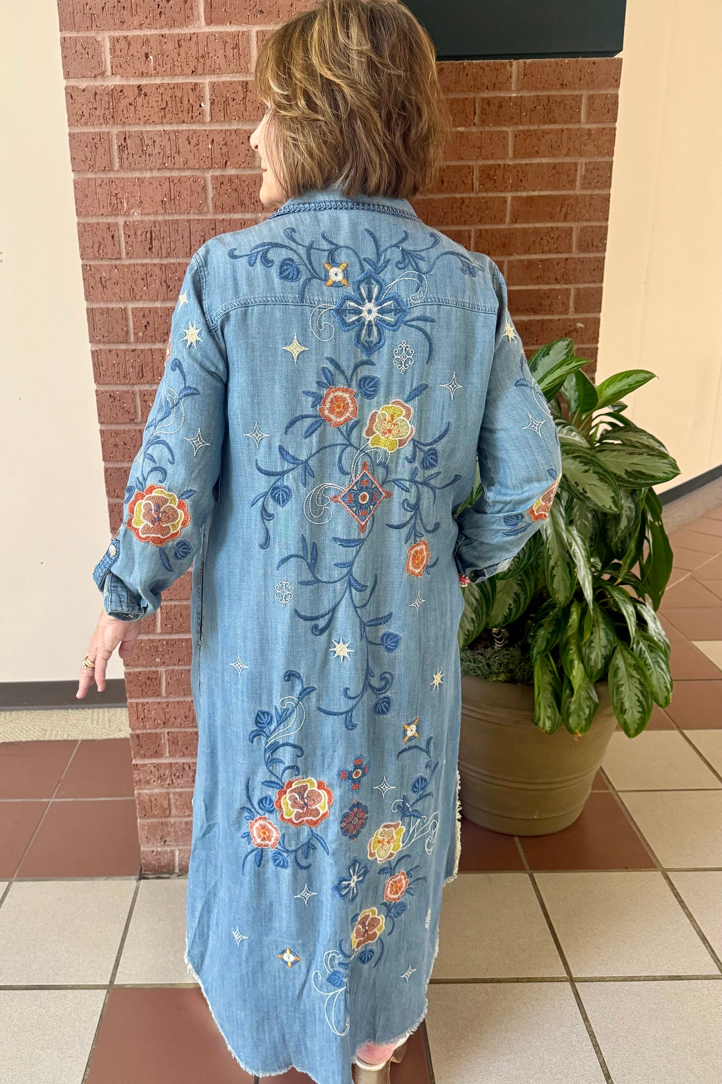 Embroidered Denim Maxi Dress by John Mark