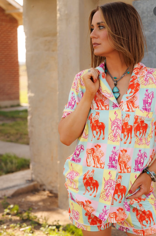 Howdy Hanny Pastel Cowboy Pajama Set