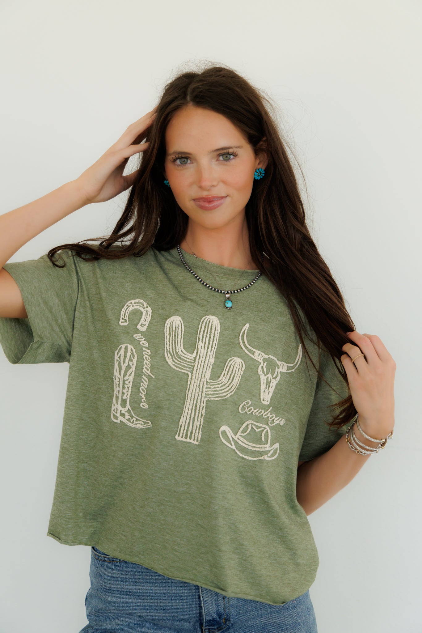 Howdy Hanny Needmore Olive Tee