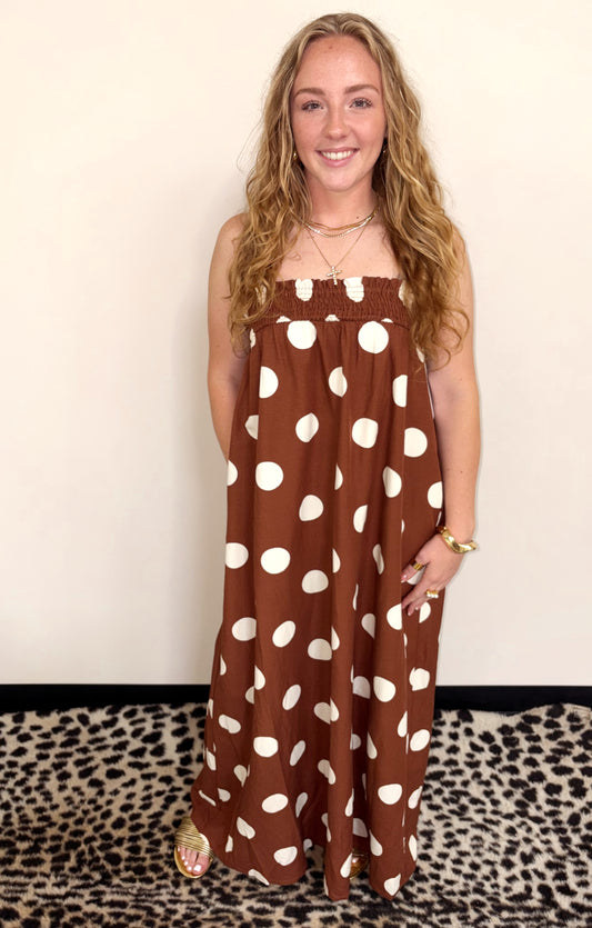 Pretty Woman Derby Dress in Brown and White Polka Dot