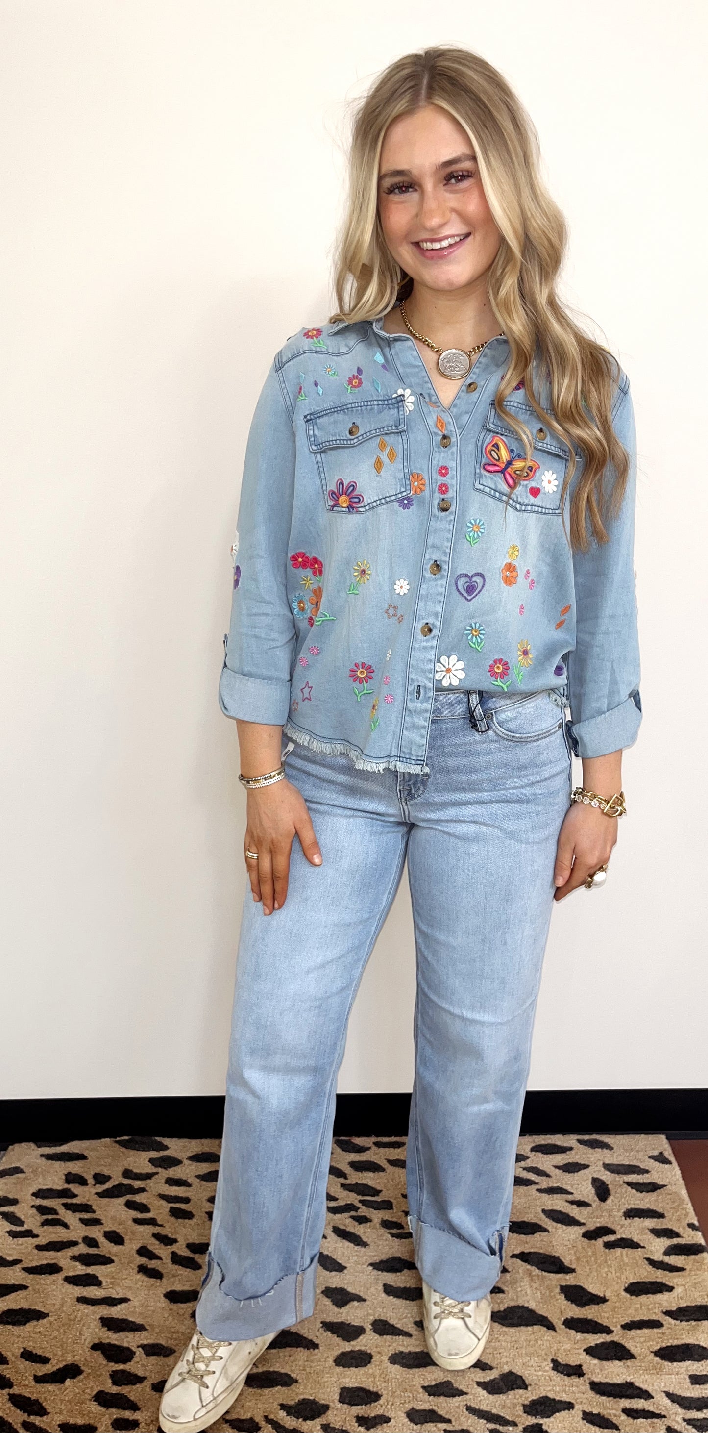 Embroidered Denim Shirt by John Mark