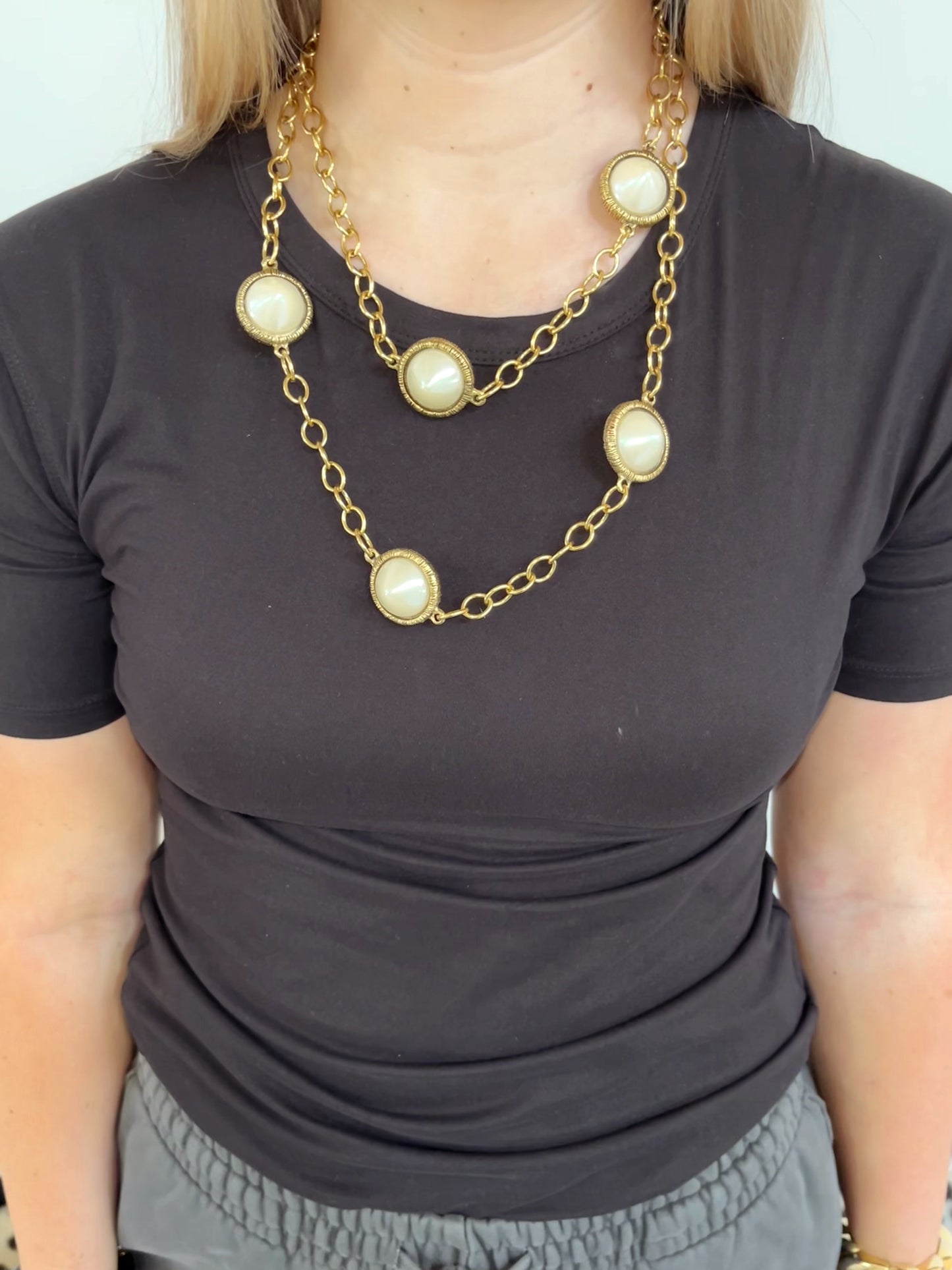 Long Pearl Station Necklace