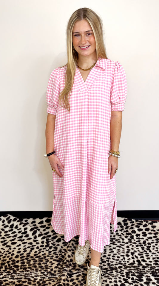 Pink Gingham Midi Dress by Umgee