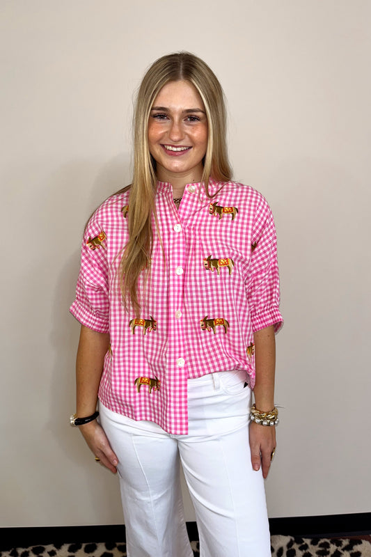 Pink Gingham Donkey Blouse