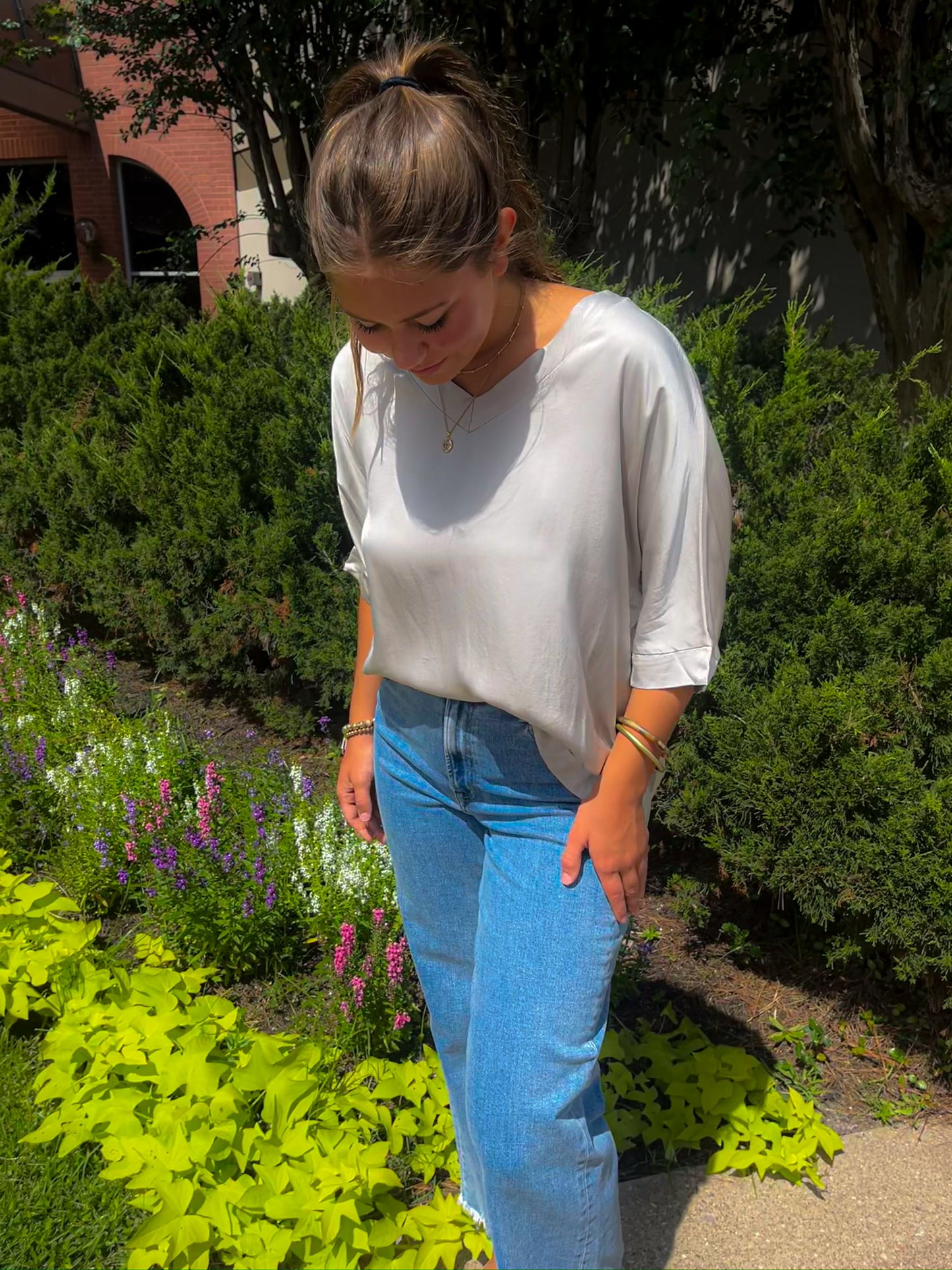 Silky Kimono Sleeve V-Neck Top