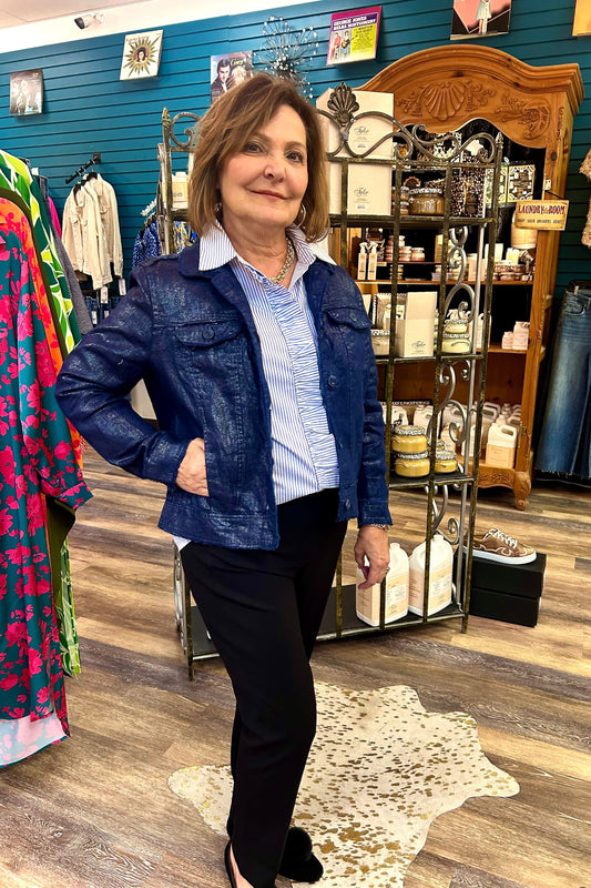 Navy Metallic Travel Jacket by Lulu B