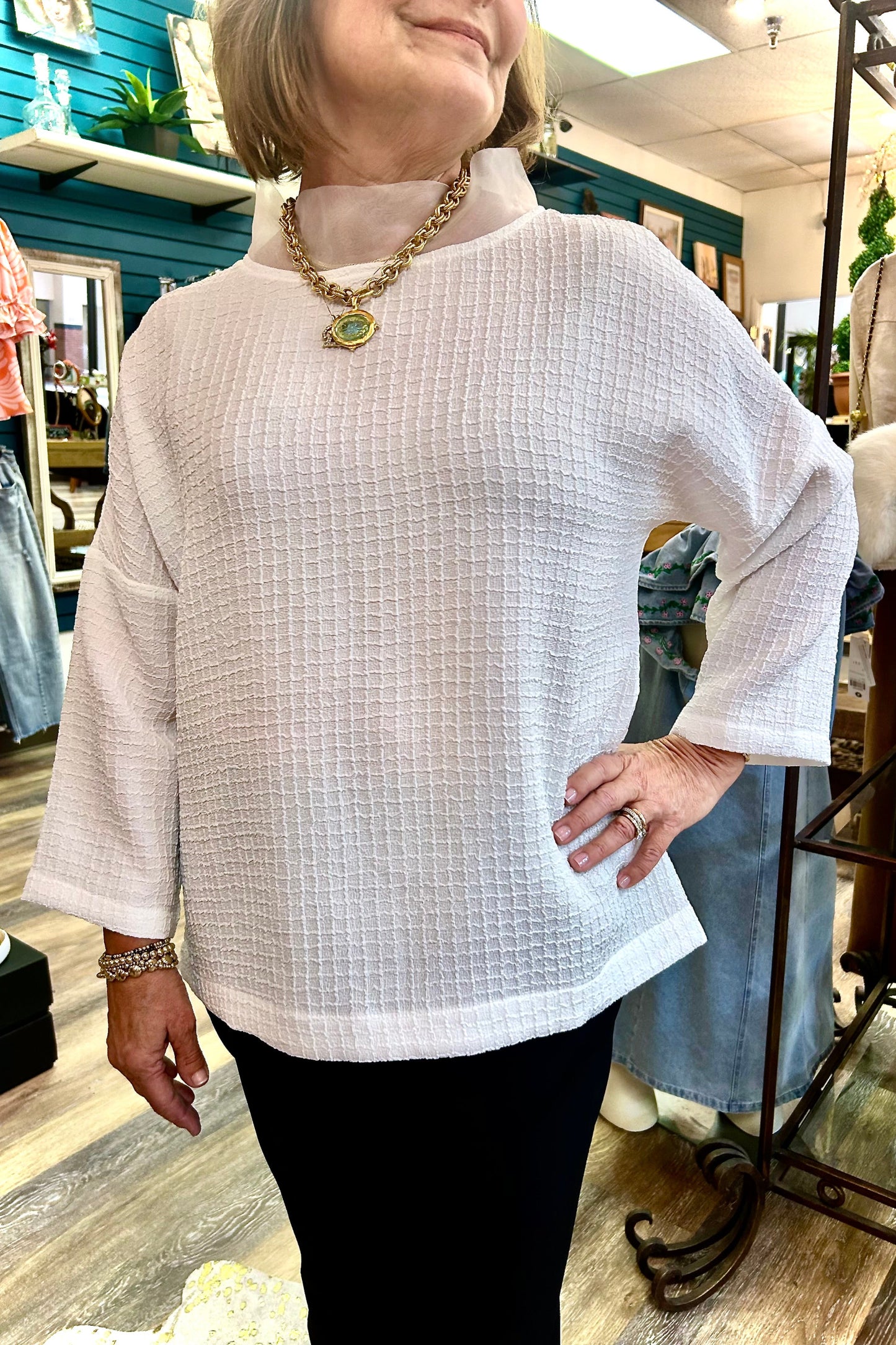 Boho Chic White Textured Blouse