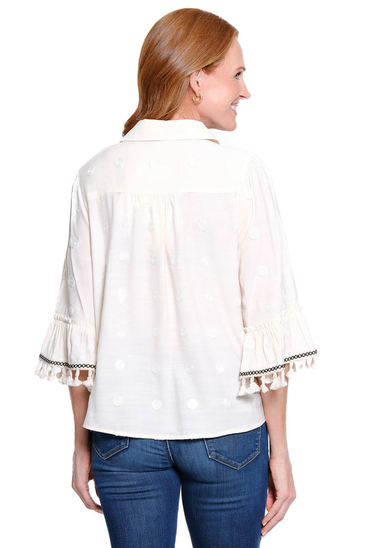 Embroidered Cream Tassel Top by John Mark