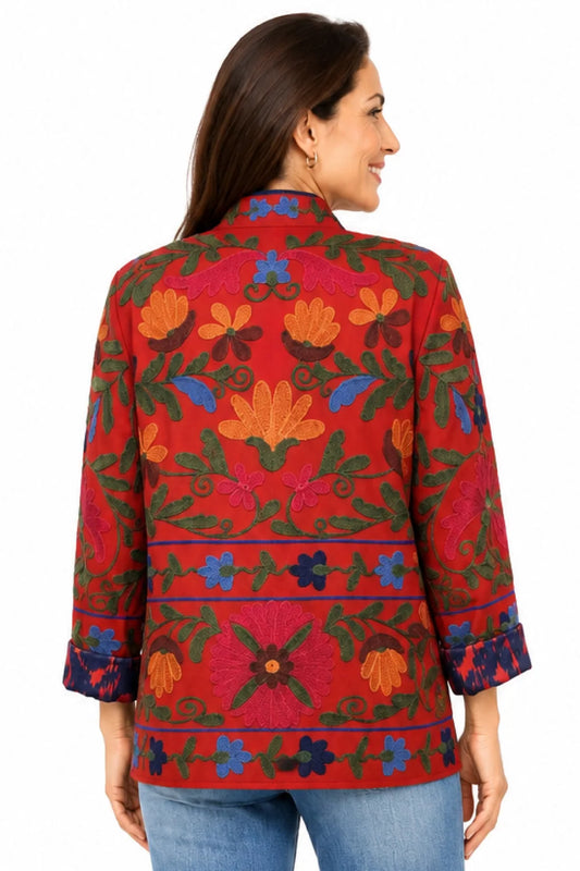 Dark Coral Embroidered Jacket - John Mark