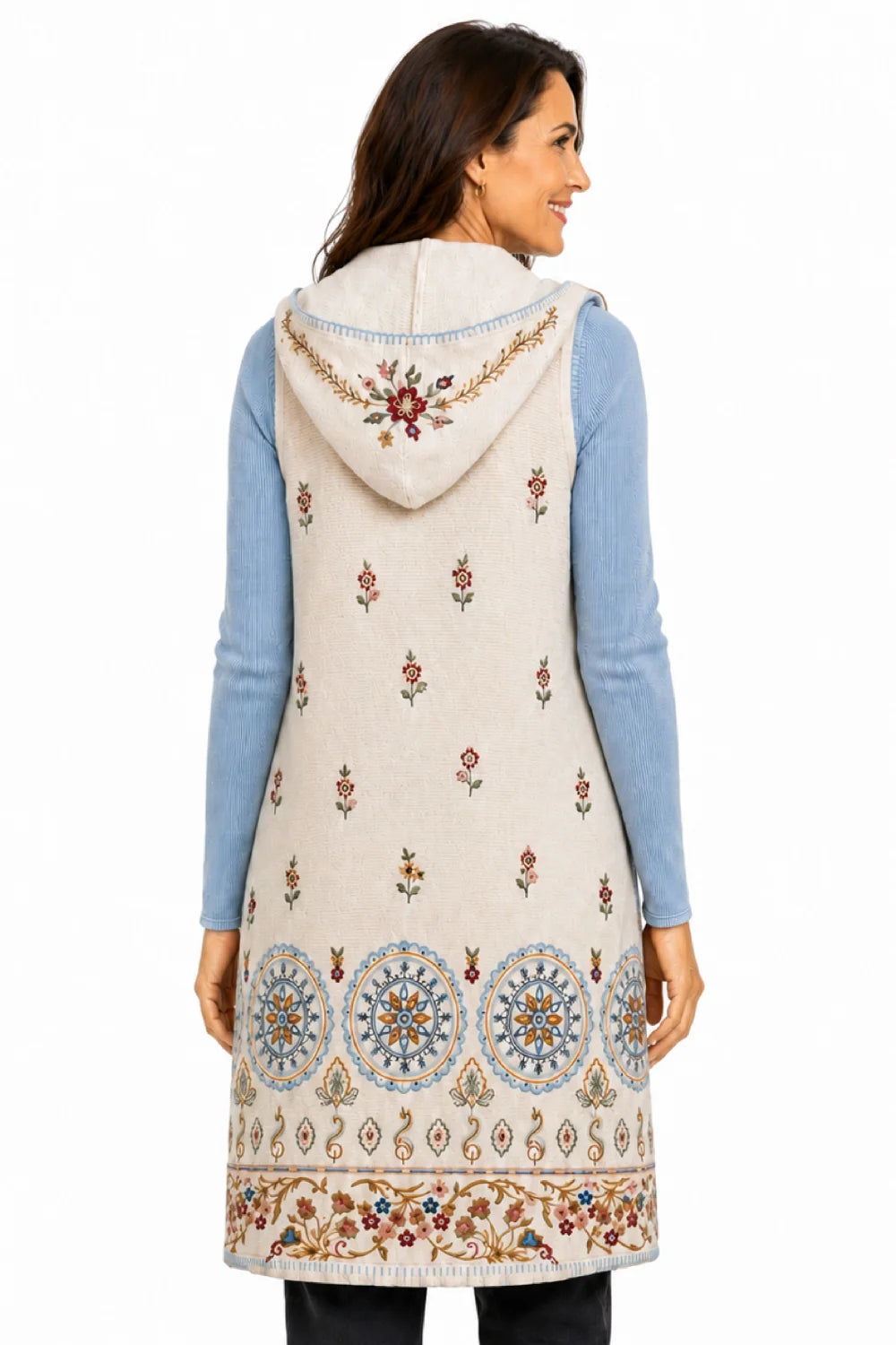 Floral Multi Embd Hooded Vest- John Mark