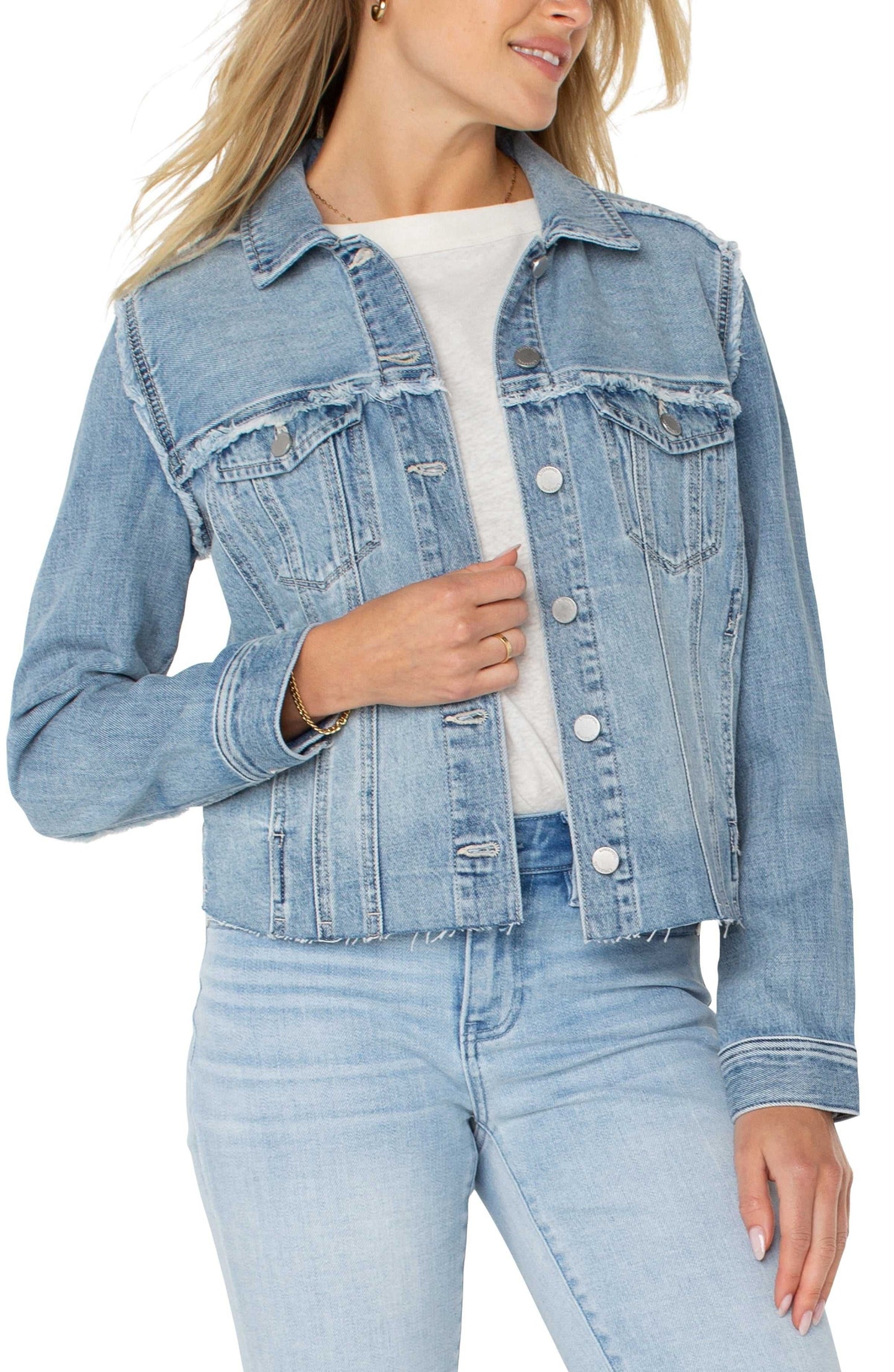 Multi Fray Trucker Jacket by Liverpool