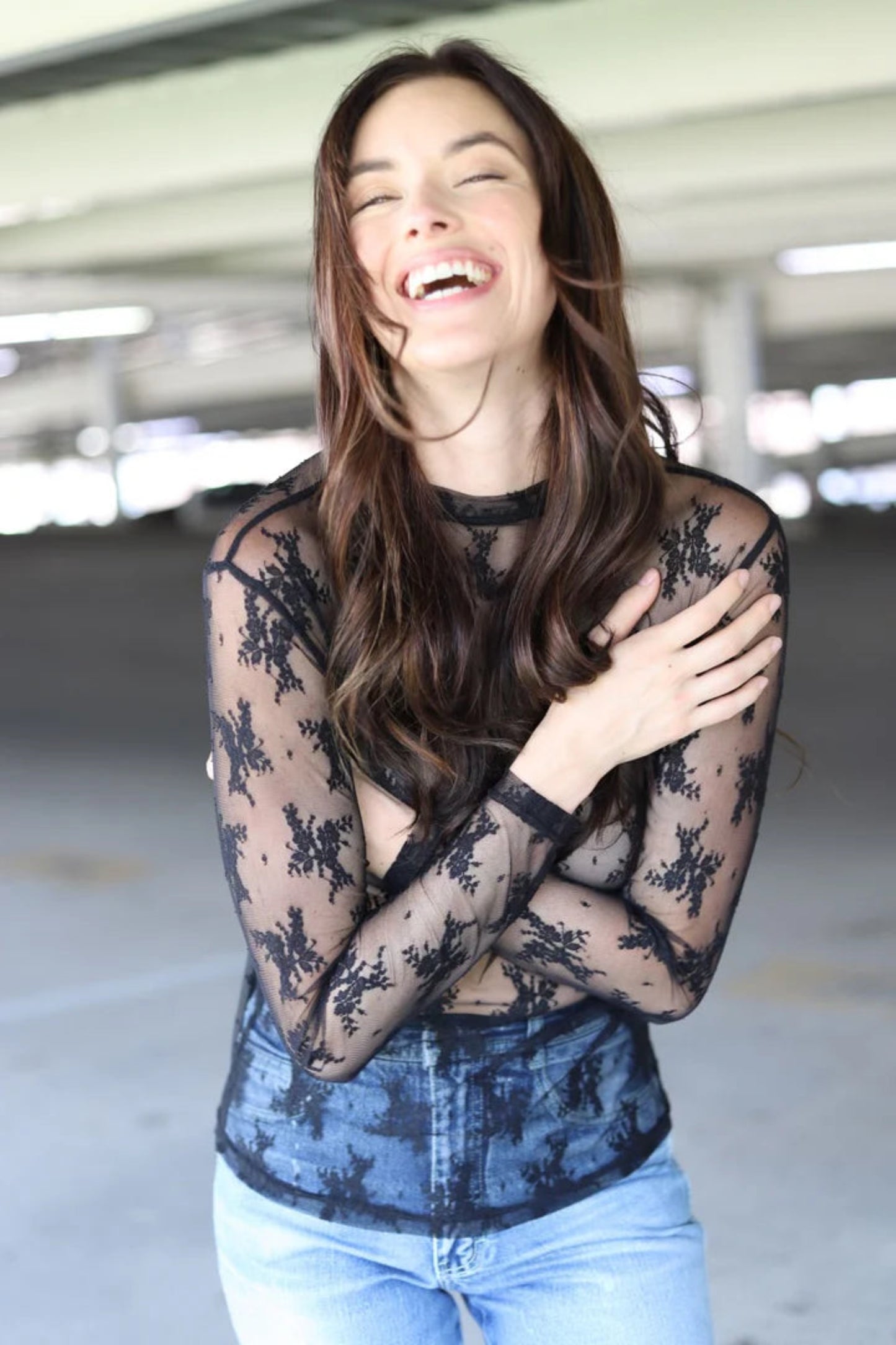 Sheer Lace Long-Sleeve Top by Turquoise Haven