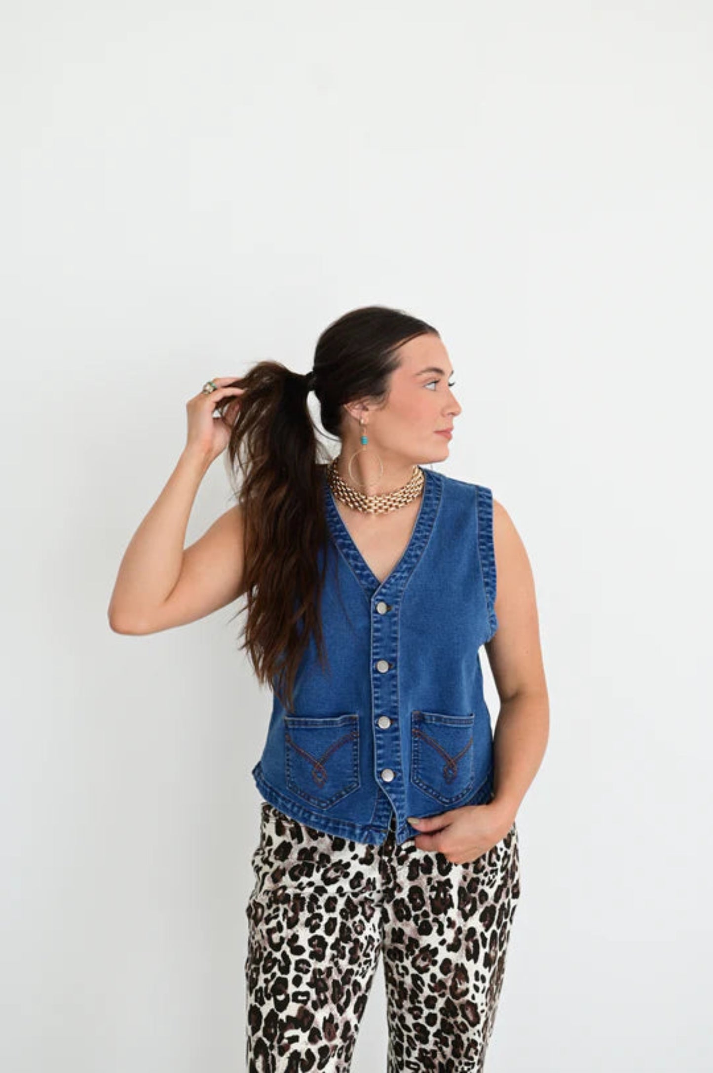 Vintage-Inspired Denim Vest by Turquoise Haven