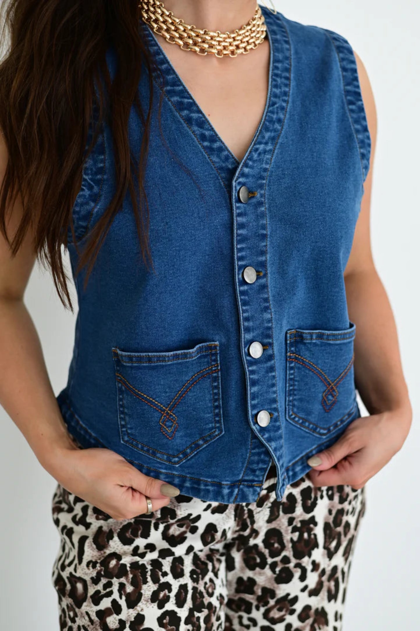 Vintage-Inspired Denim Vest by Turquoise Haven