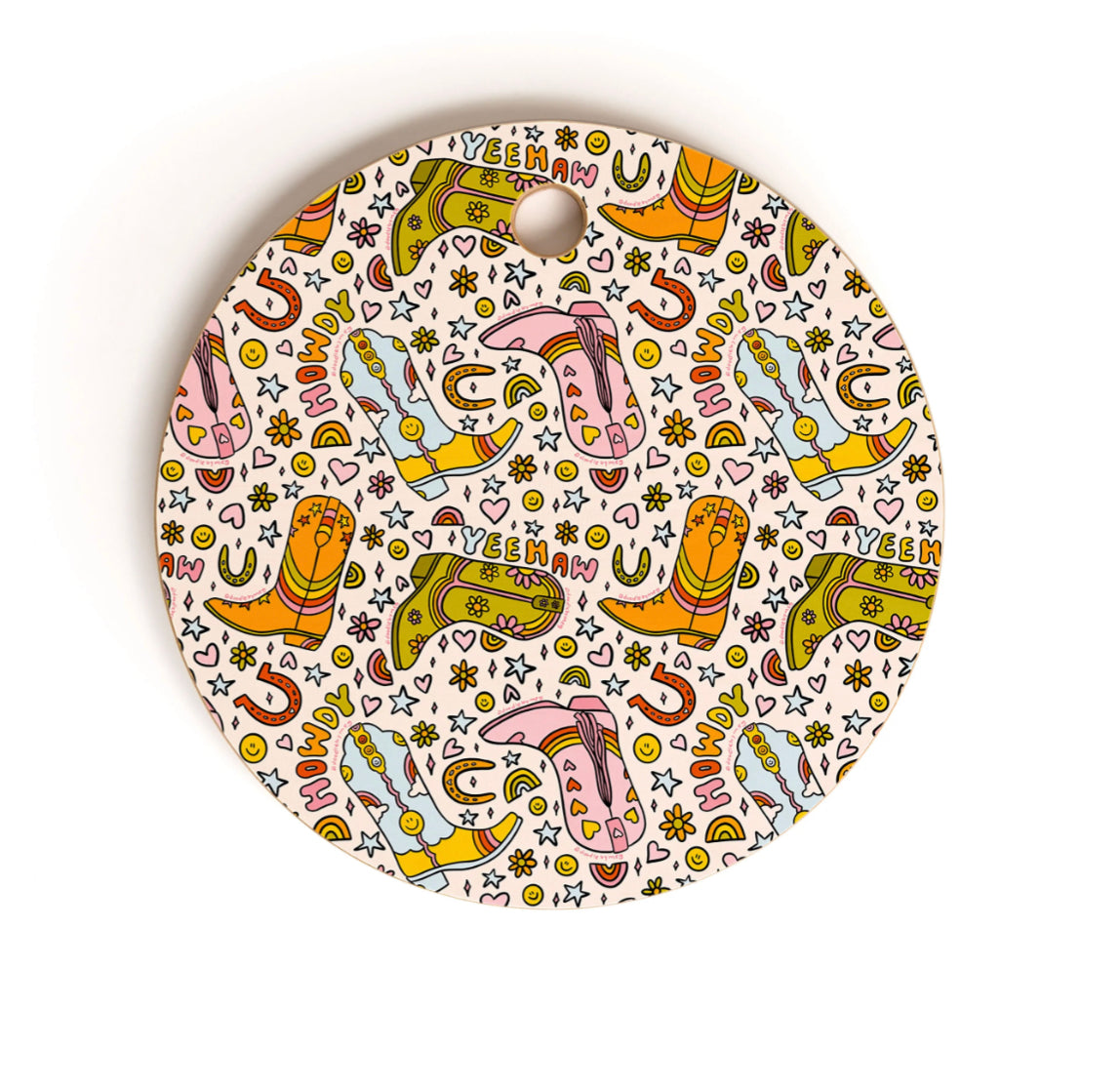 Rainbow Cowboy Boots~ Round Cutting Board