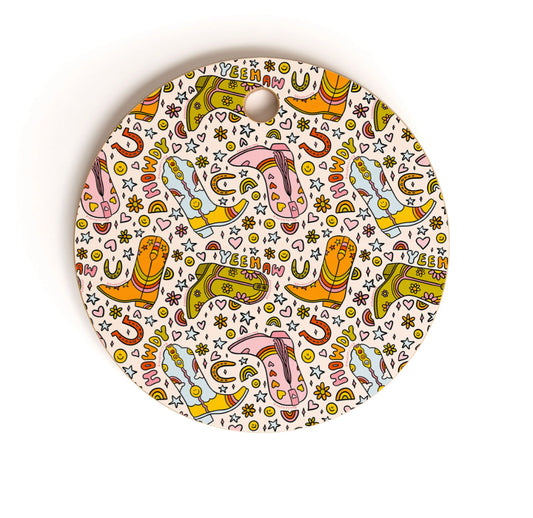 Rainbow Cowboy Boots~ Round Cutting Board