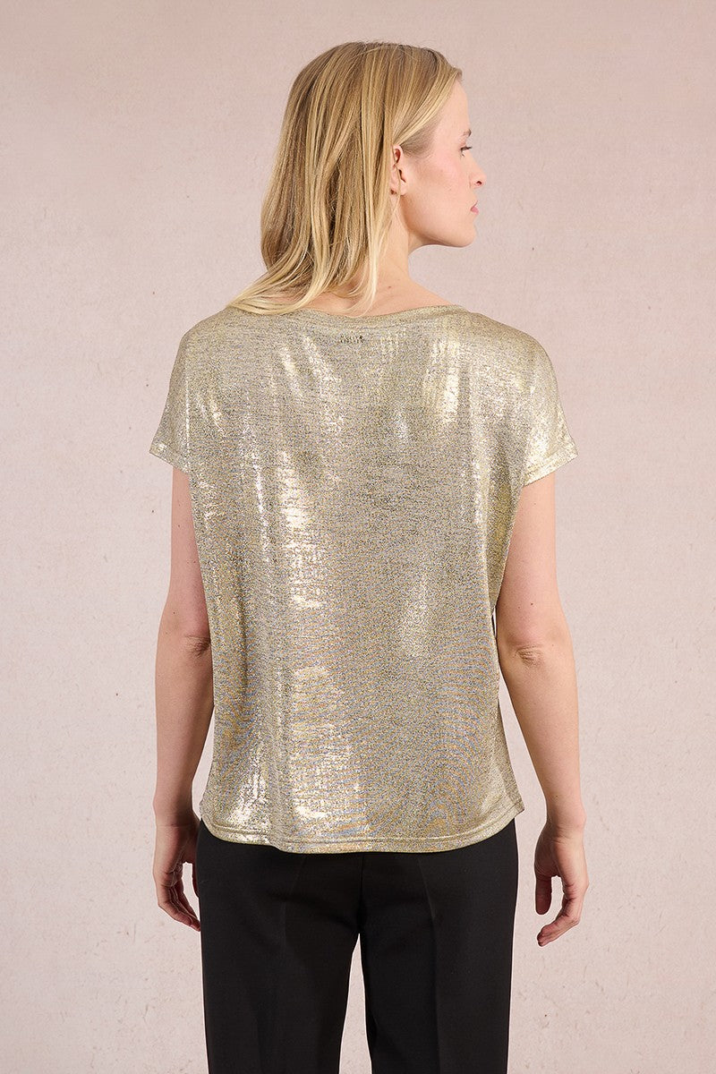Metallic V-Neck Tee - Black or Gold