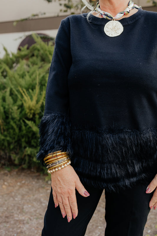 Sonia Knitted Top with Fur Trim