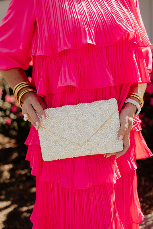 Cream Pearl Studded Clutch