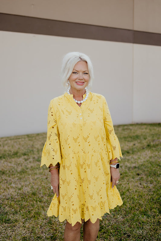 Citron Eyelet Tiered Dress - Uncle Frank