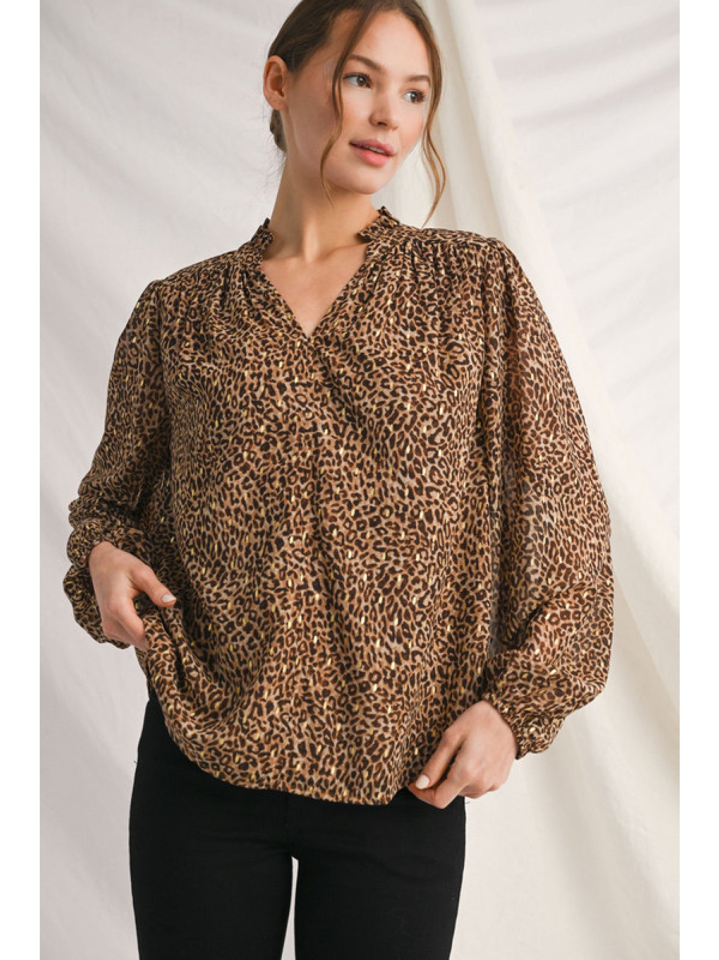 Cheetah Print with Metallic Gold Blouse