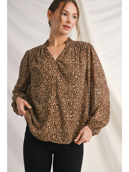 Cheetah Print with Metallic Gold Blouse