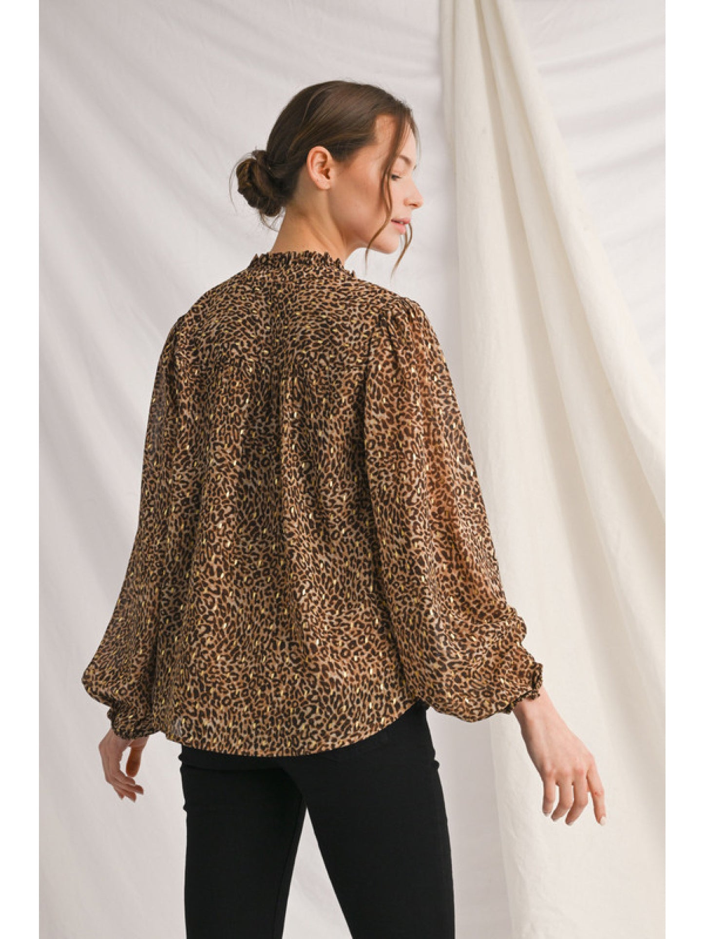 Cheetah Print with Metallic Gold Blouse