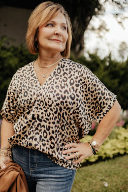 Animal Print V-Neck Blouse