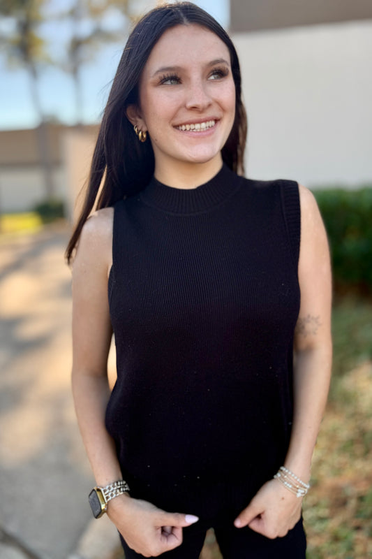 Black Mocked Knit Tank by John Mark