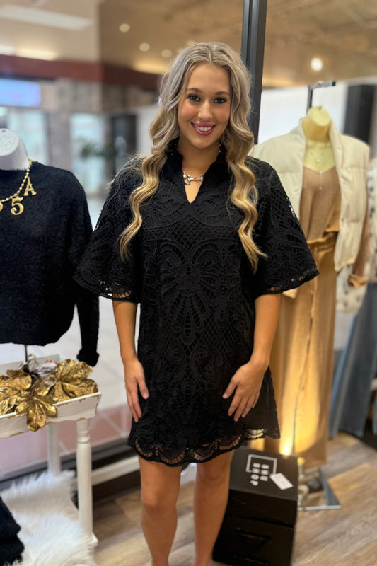 Black Lace High Neck Dress