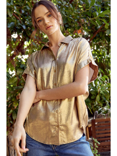 Dark Gold Metallic Button Up Shirt