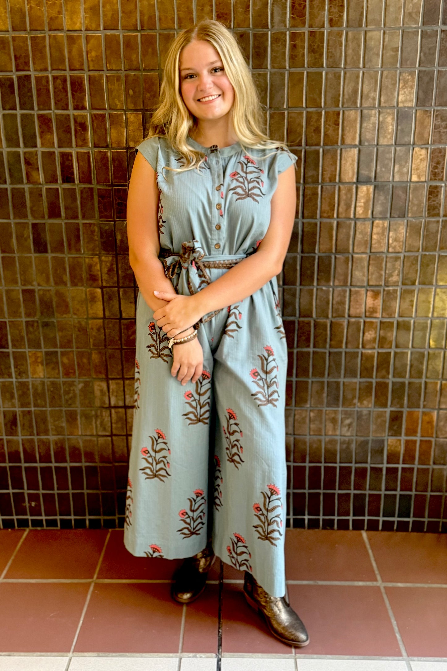 Floral Block Print Jumpsuit- Uncle Frank