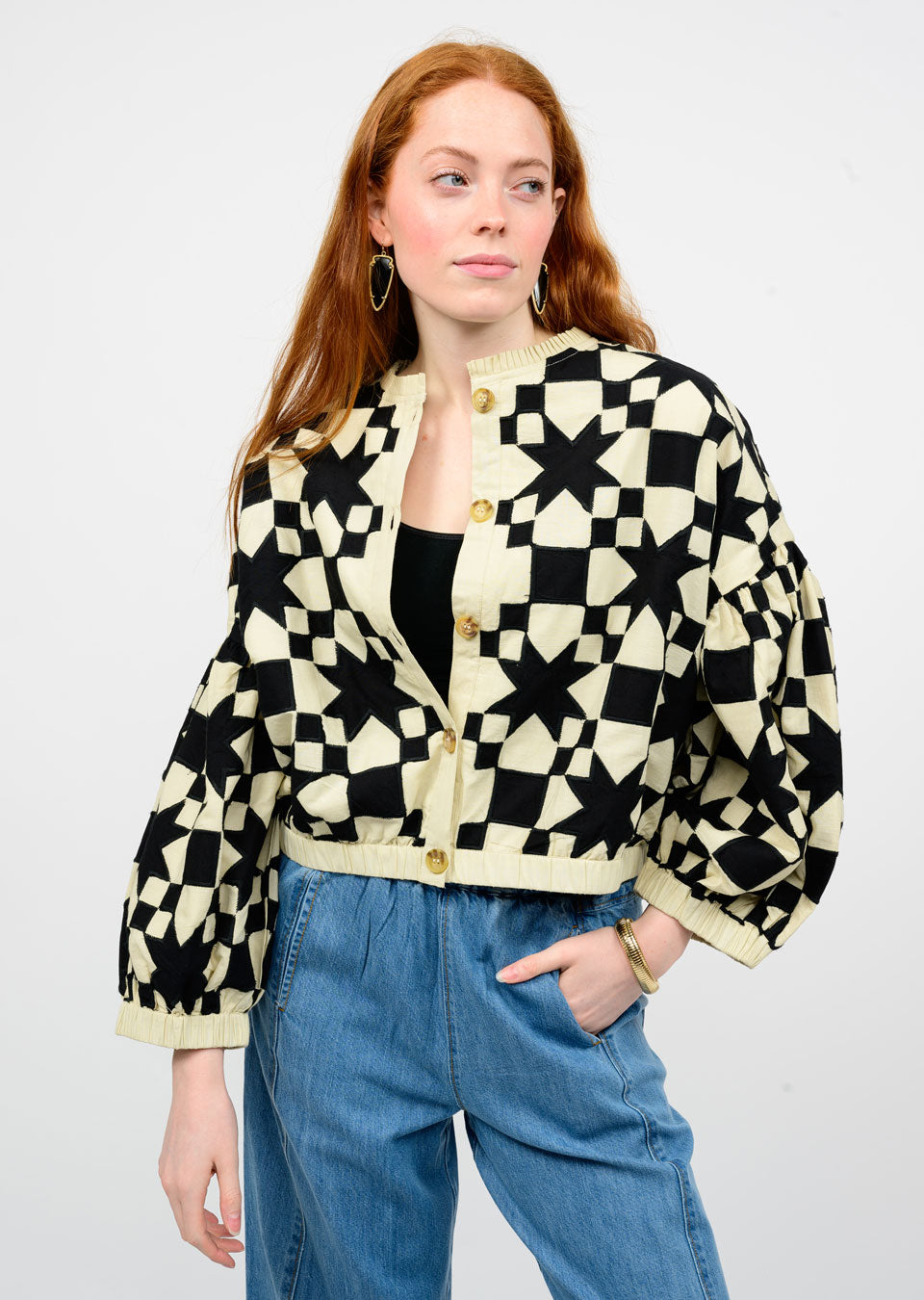 Black/Cream Quilted Star Jacket by Ivy Jane