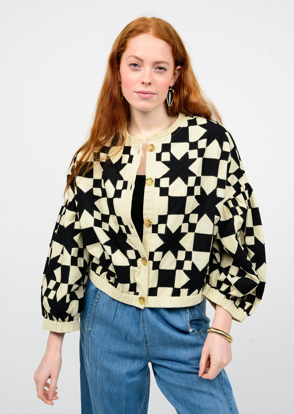Black/Cream Quilted Star Jacket by Ivy Jane