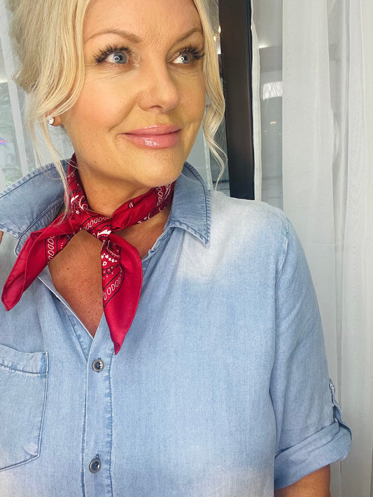 20" Bandana Red Silk Scarf