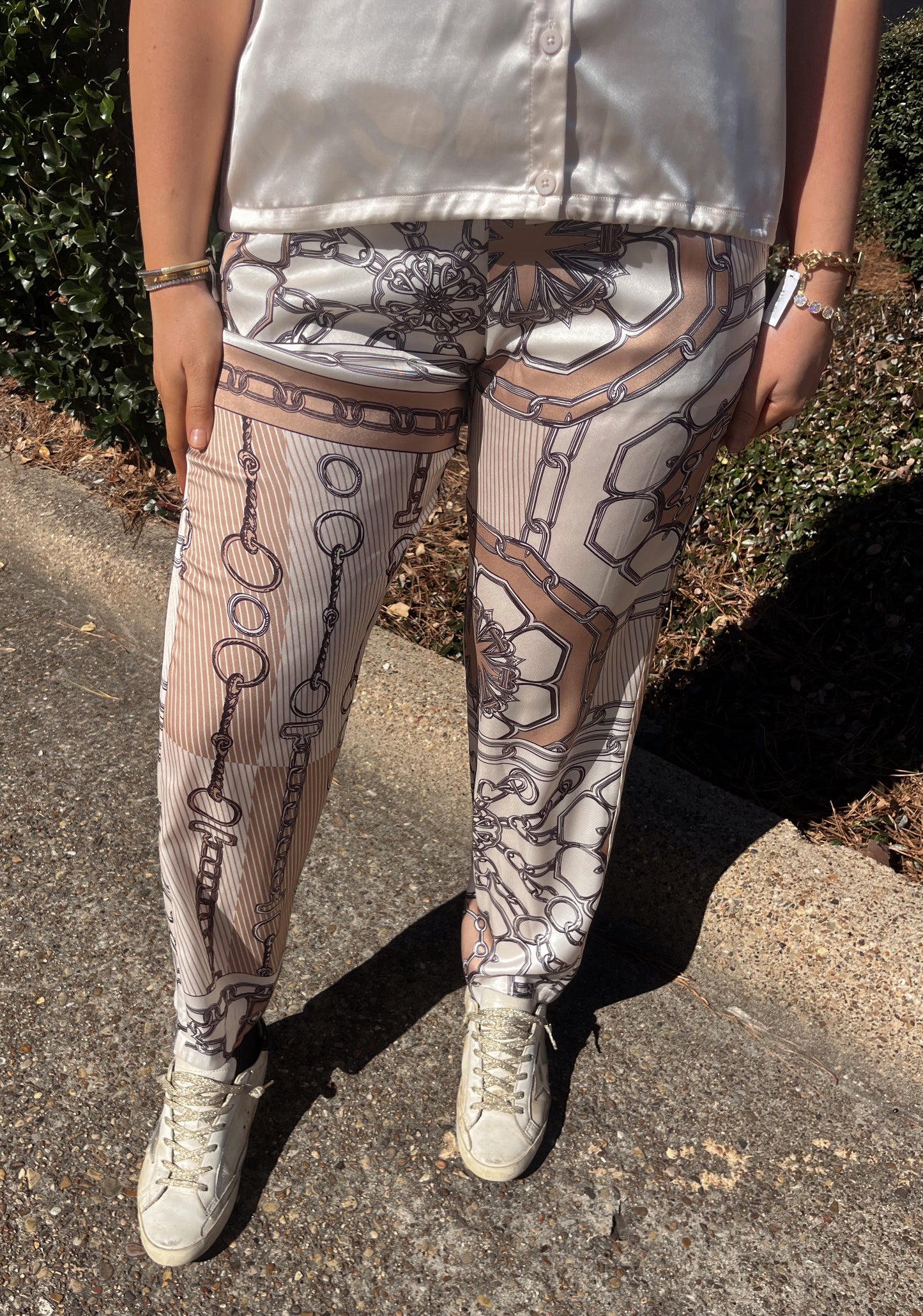 Equestrian Inspired Scarf Print Pants