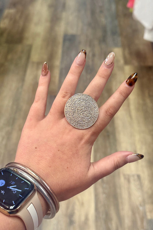 Silver Tone-Aztec Inspired Ring