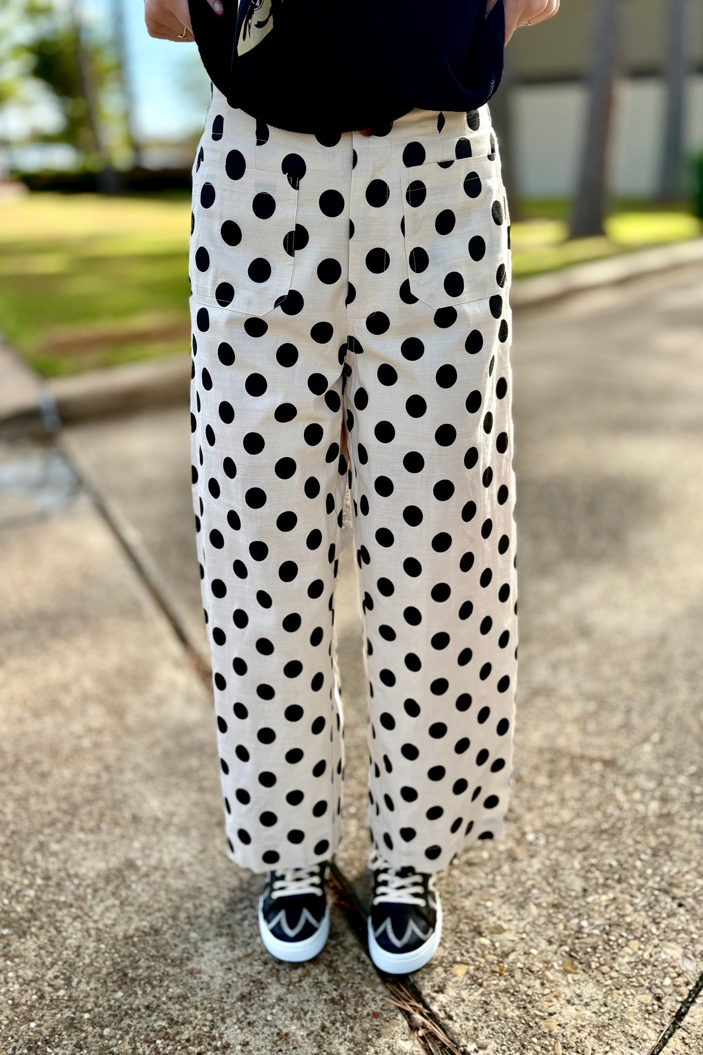 Black Polka Dot Print Pants by Jodifl