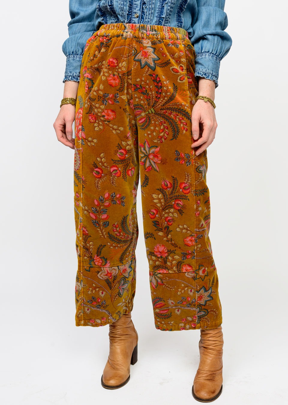 Velvet Floral Pull on Barrel Pants by Ivy Jane
