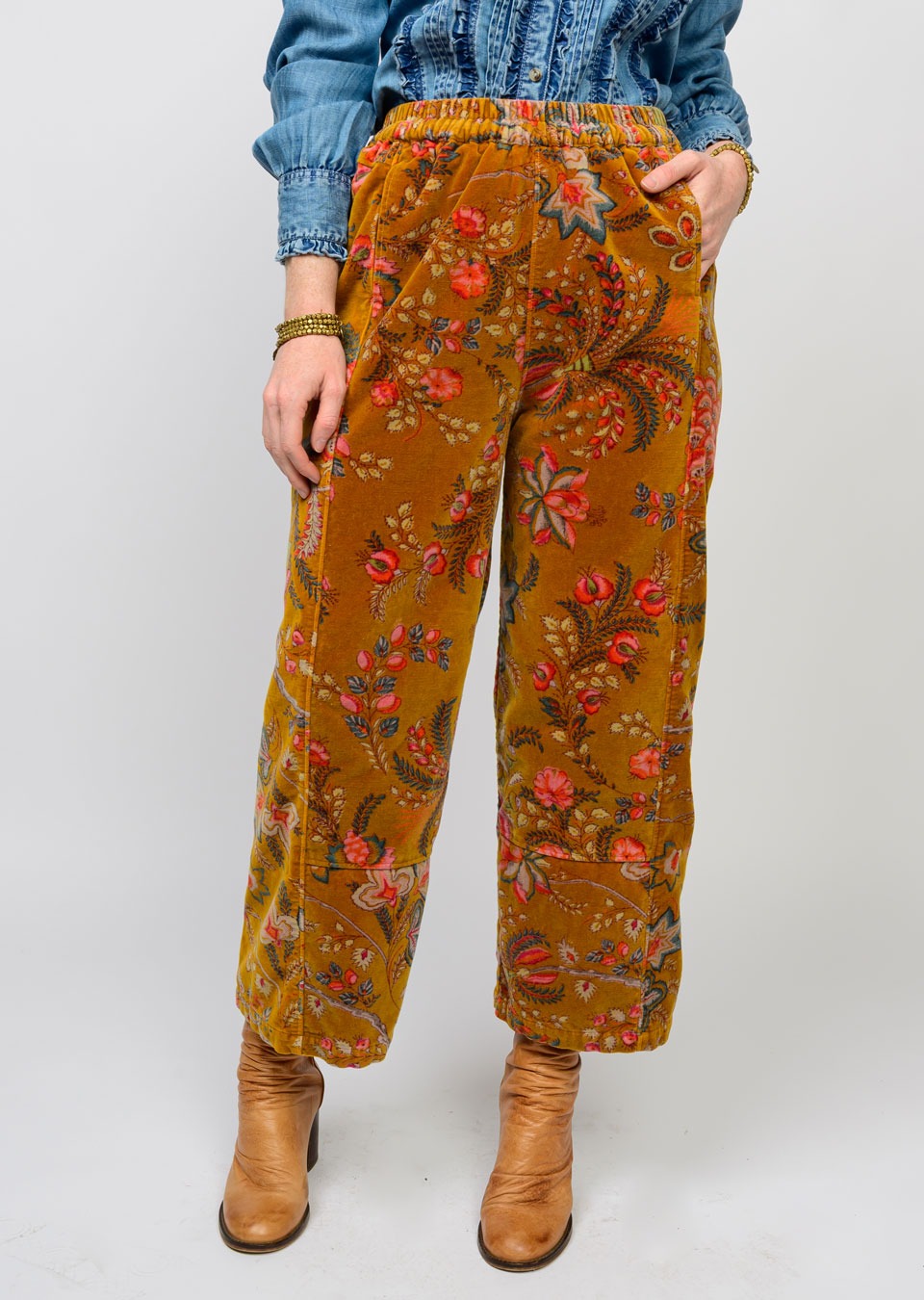 Velvet Floral Pull on Barrel Pants by Ivy Jane