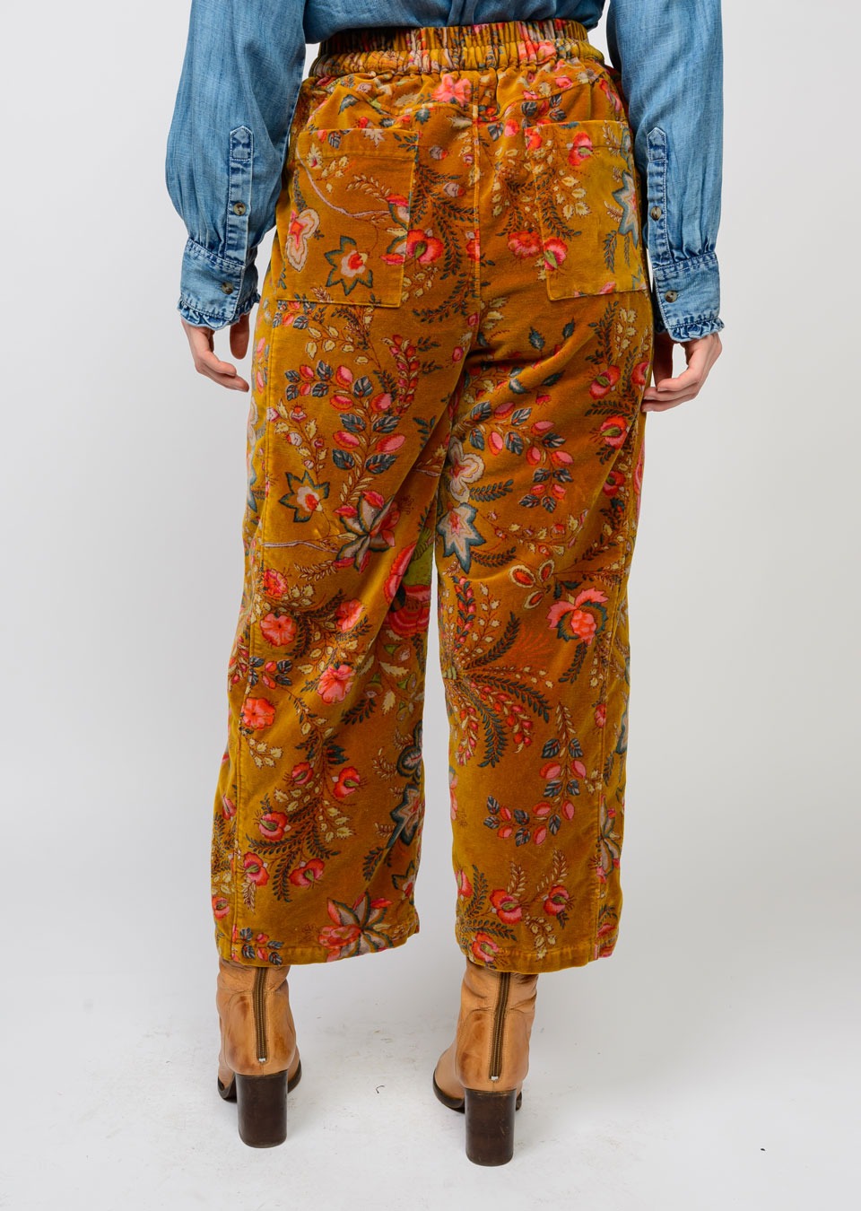Velvet Floral Pull on Barrel Pants by Ivy Jane