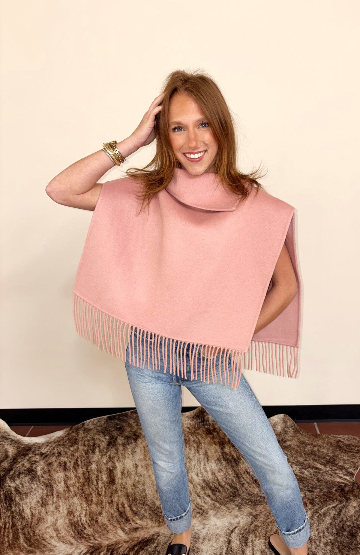 Fringe Poncho - Chocolate and Blush