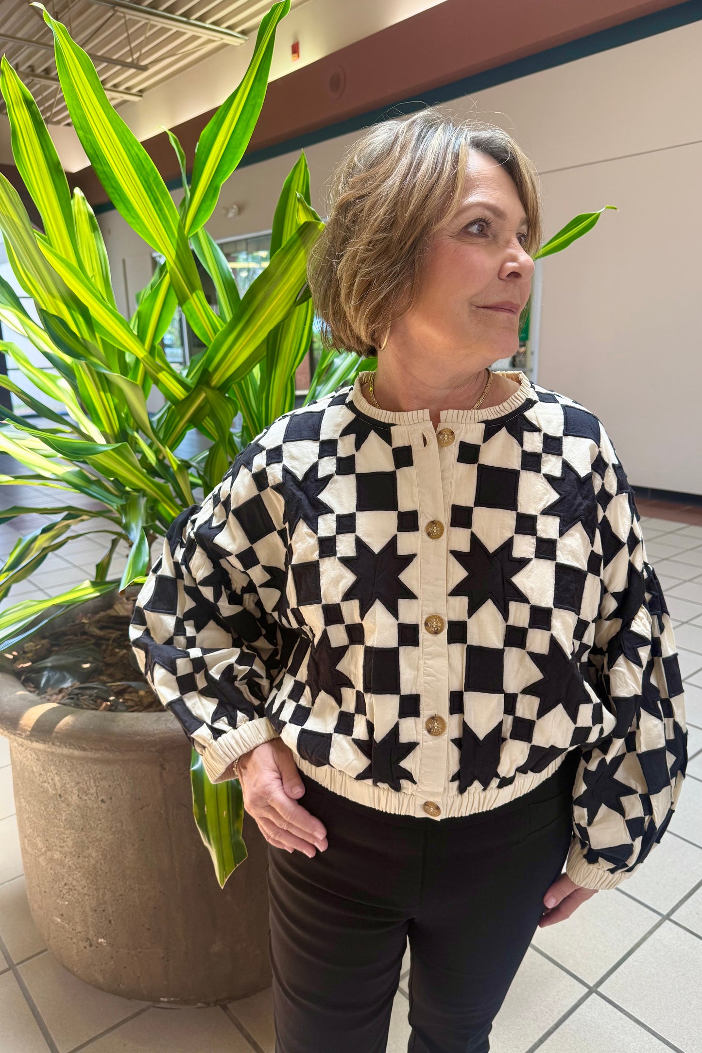 Black/Cream Quilted Star Jacket by Ivy Jane
