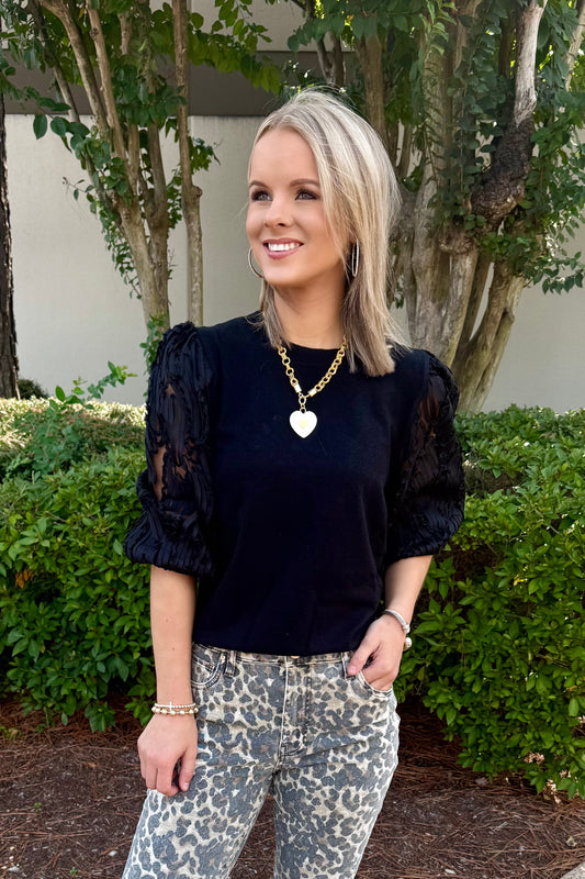 Pattern Sleeve Sweater Top