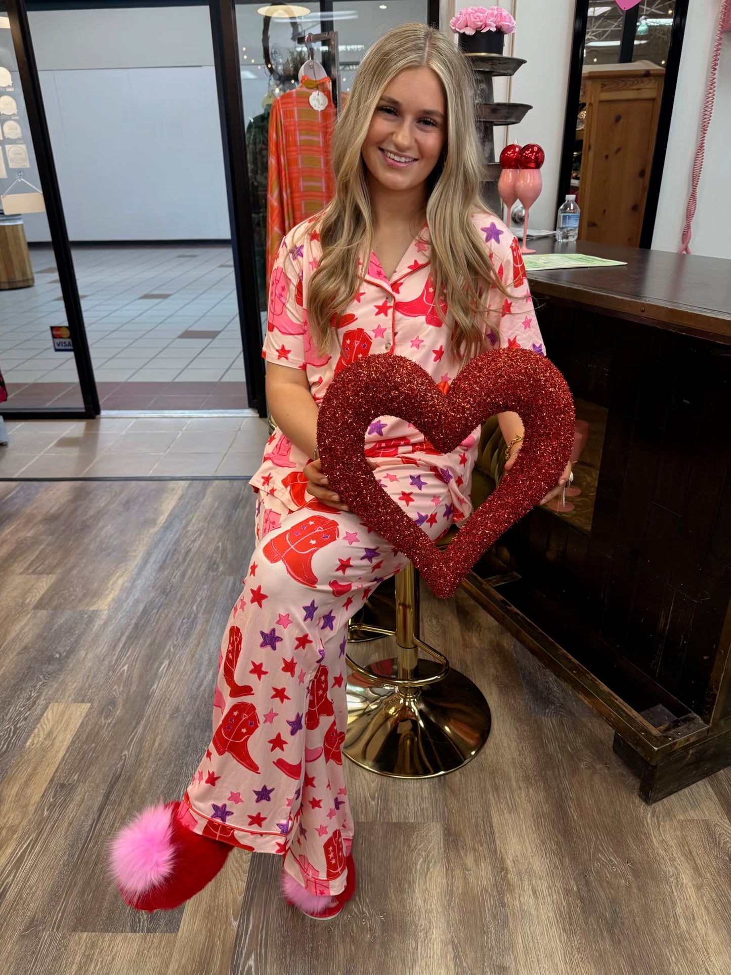 Howdy Hanny Pink Boots and Stars Pajama Set