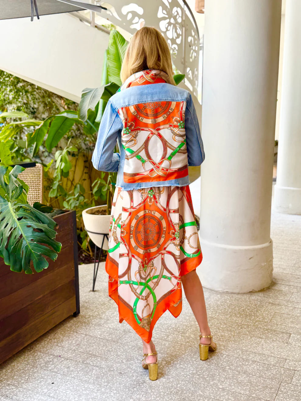 Orange Bit/Bridle Silk Scarf Dress