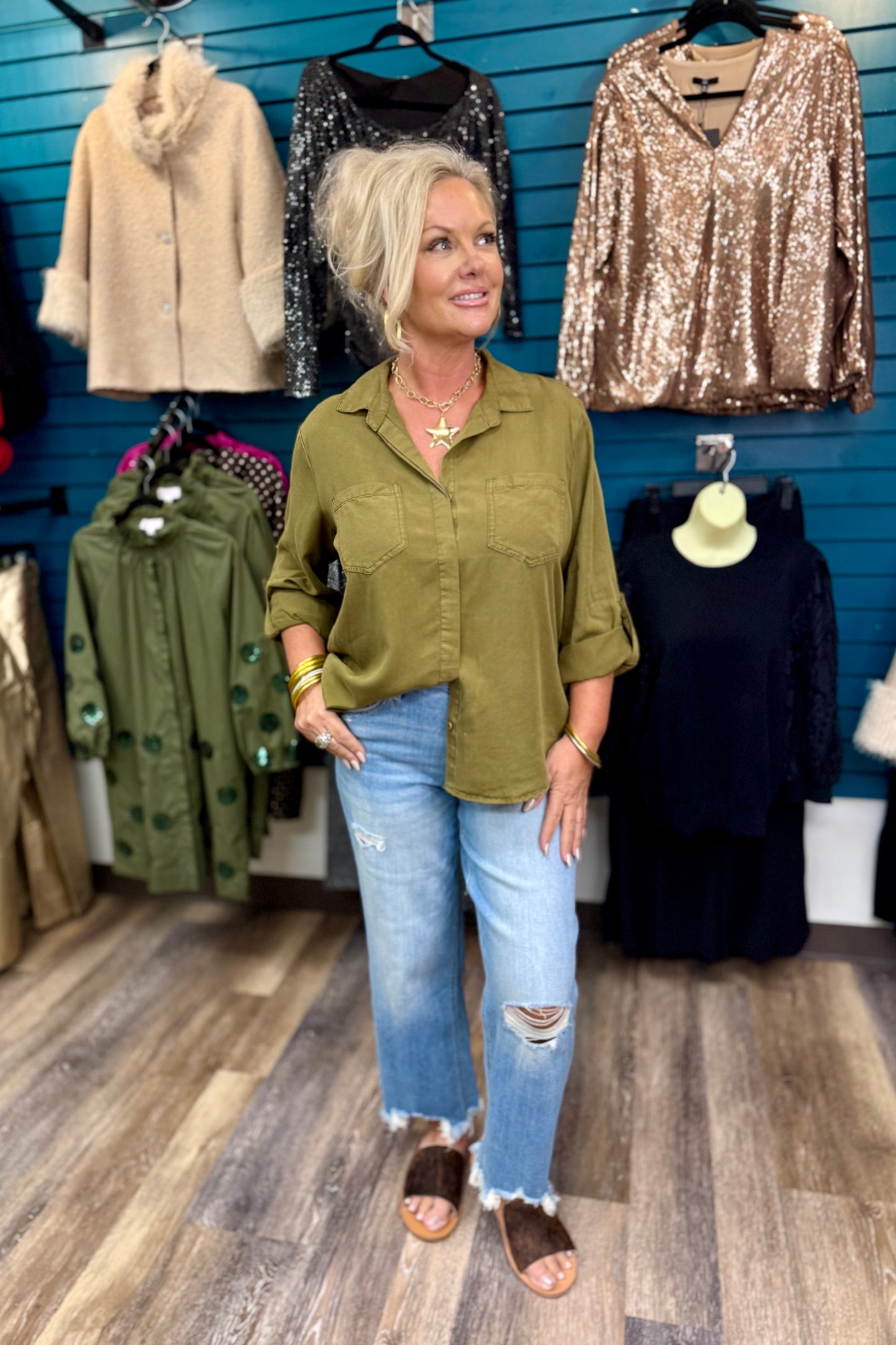 Olive Button Up by Velvet Heart