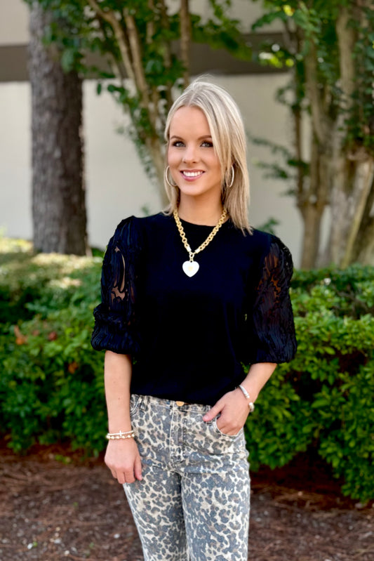 Pattern Sleeve Sweater Top