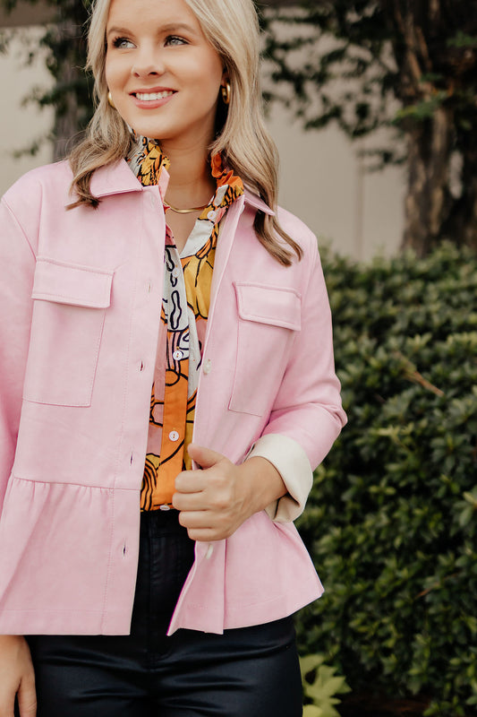 "Trust" Two Pocket Peplum Shirt Jacket