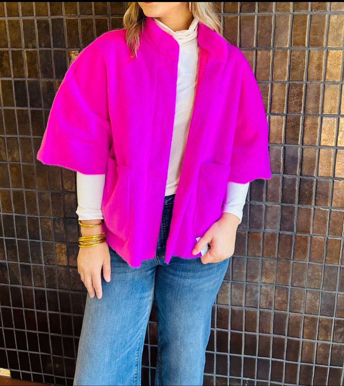 Faux Capelet Jacket - Available in Fuschia and Black